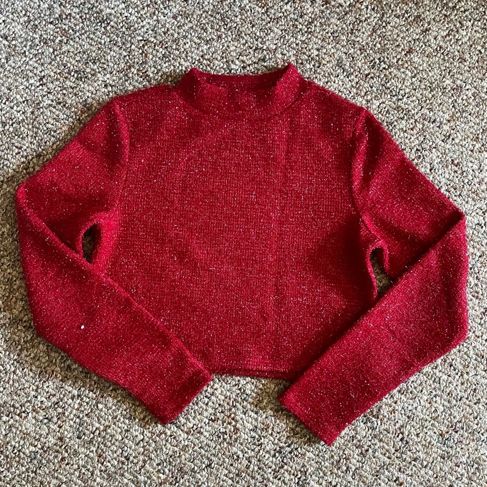 Red glittery cropped sweater